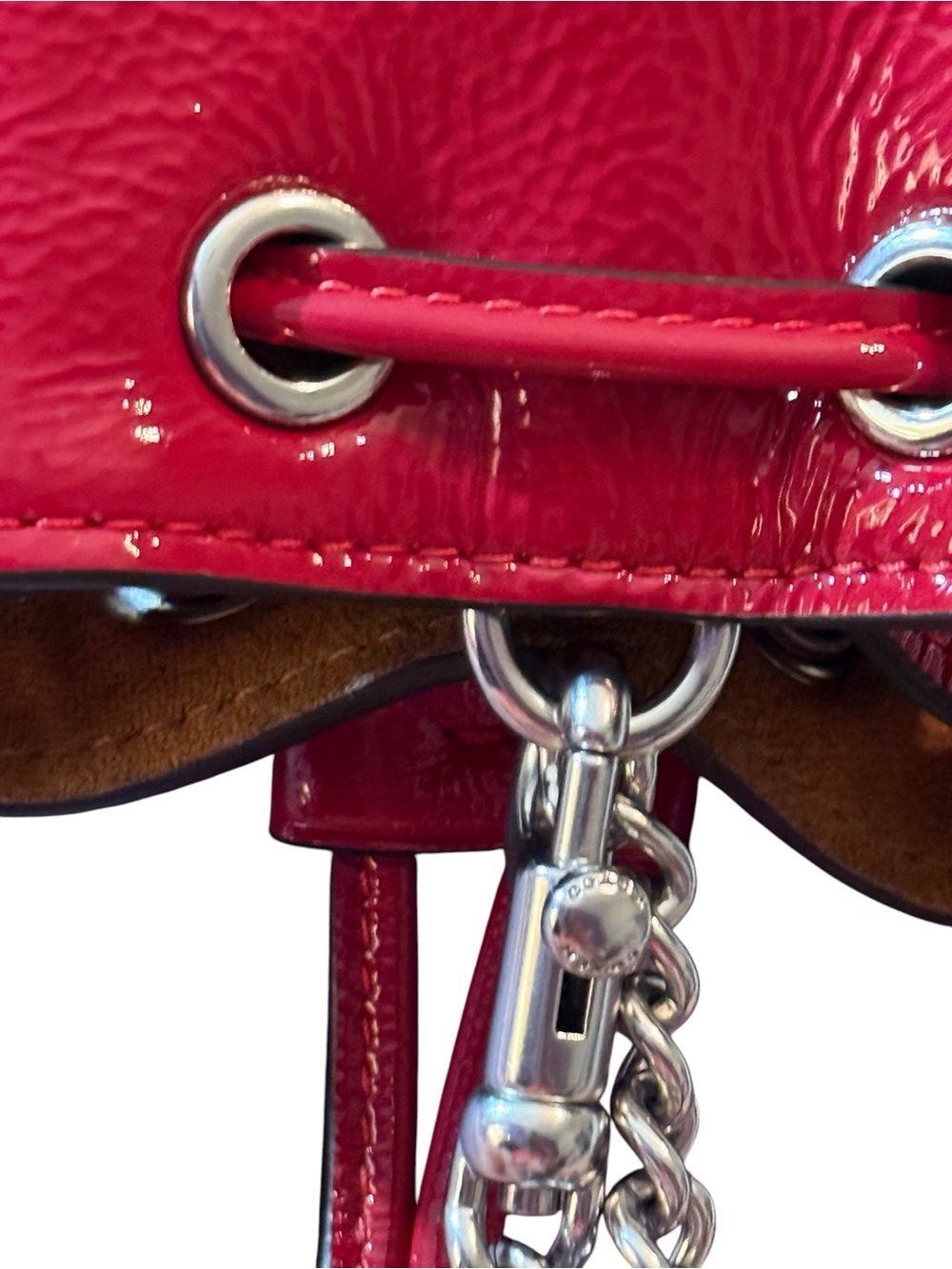 Coach Drawstring Wristlet Pouch Bag in Red Patent Leather with Silver, CZ028 - Picture 10 of 15